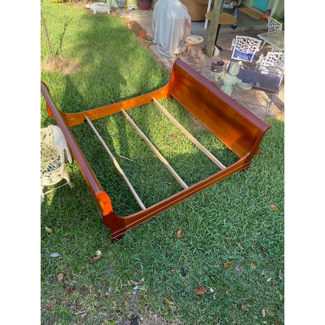 1970s Grange French Louis Philippe Cherry Wood King Size Sleigh Bed For Sale - Image 10 of 12