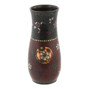 Antique Early Meiji Japanese Cloisonne Enamel Translucent Floral Black Vase