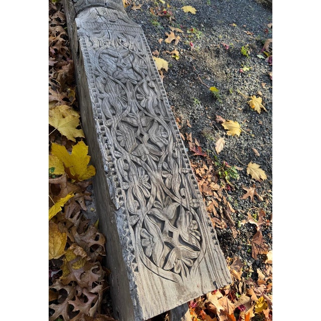 Antique Salvaged Structural Support Beam With Intricate Carvings, For Sale - Image 4 of 17