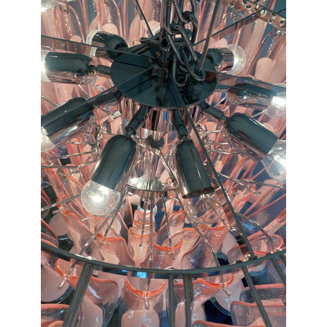 Contemporary White and Pink “Selle” Murano Glass Petali Chandelier in Mazzega Style For Sale - Image 10 of 11