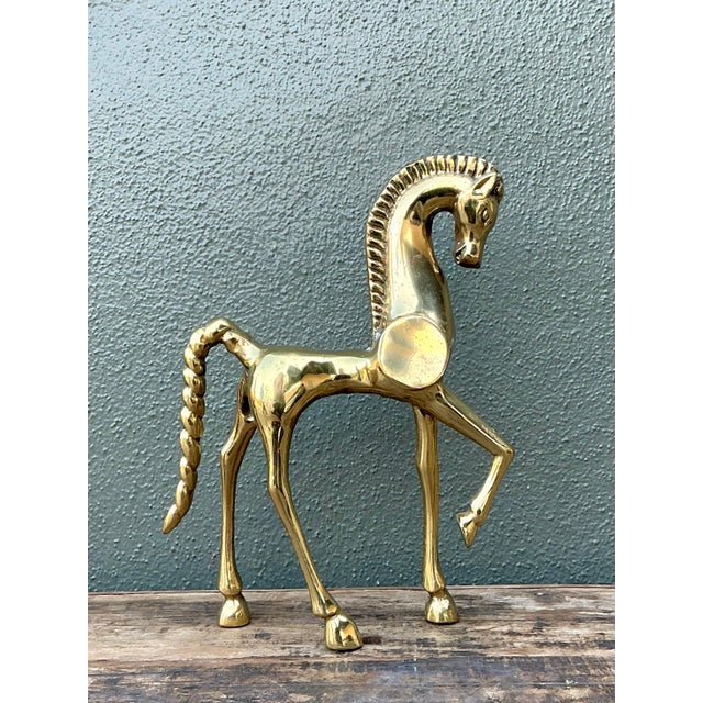 Metal Vintage MCM Polished Brass Etruscan Horse For Sale - Image 7 of 12