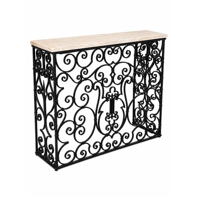 Decorative Unique Iron Console With Travertine Top For Sale - Image 4 of 4