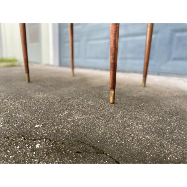 Vintage Walnut Side Table with Inset Glass Top + Brass Finials For Sale - Image 12 of 13