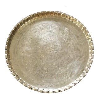 Vintage Moroccan Brass Fluted Edge Tray For Sale