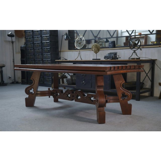 Rustic Oak Table with Ceramic Inlays, 1950s For Sale - Image 6 of 16