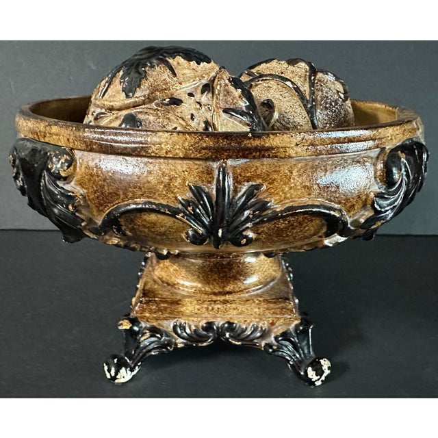 Vintage Late 20th Century Decorative Art Deco Pedestal Bowl With Three Balls For Sale - Image 4 of 11