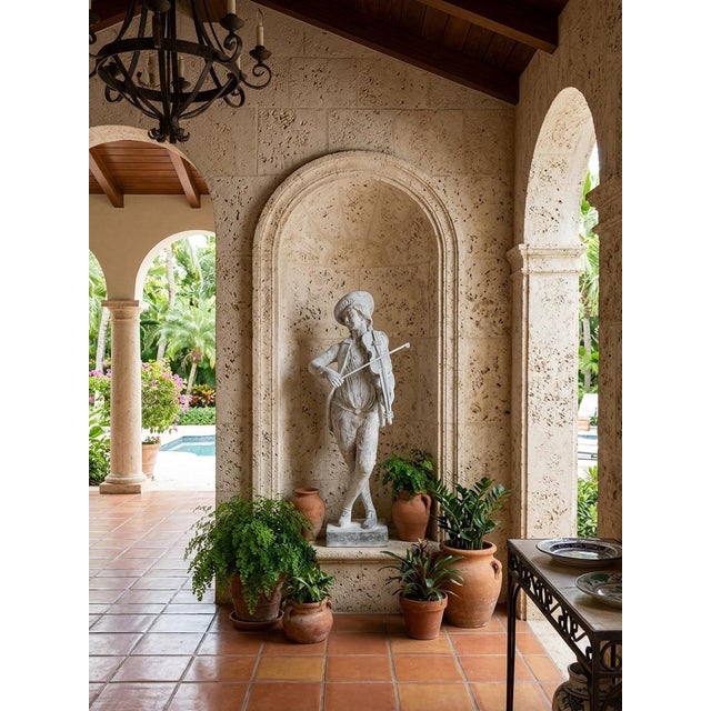 Light Gray Vintage European-Style Lead Garden Statue of a Standing Violinist For Sale - Image 8 of 12