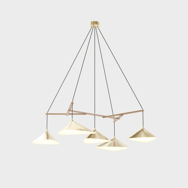 Not Yet Made - Made To Order Large Daniel Becker 'Emily 5' Chandelier in Brass and Oak Frame for Moss Objects For Sale - Image 5 of 13