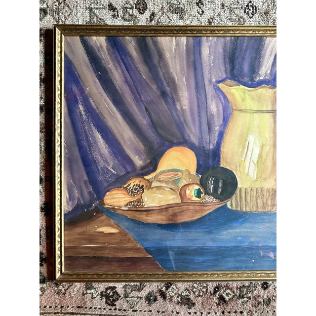 1940s French Framed Watercolor Still Life Painting For Sale - Image 4 of 6