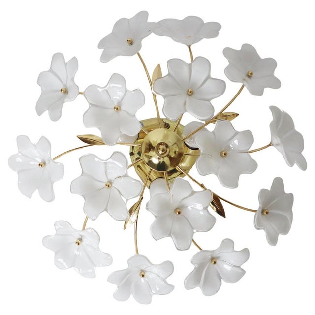 Ceiling Lamp with White Murano Glass Flowers by Hosel, 1980s For Sale - Image 18 of 18