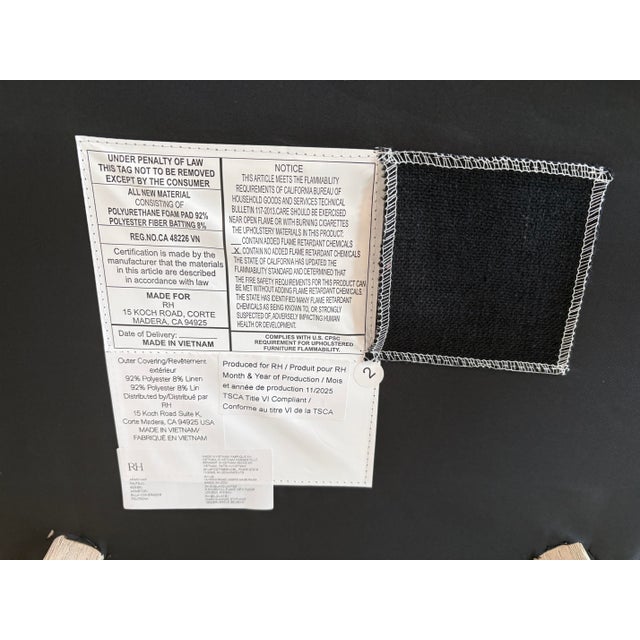 Rh Chloé Fabric Armchair | Greige Oak Finish | Performance Linen Weave in Black For Sale - Image 9 of 18