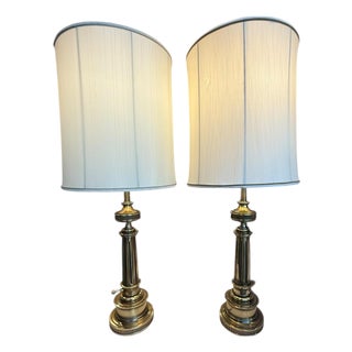 Stiffel Solid Brass Table Lamps With Original Shades 1950s - a Pair For Sale