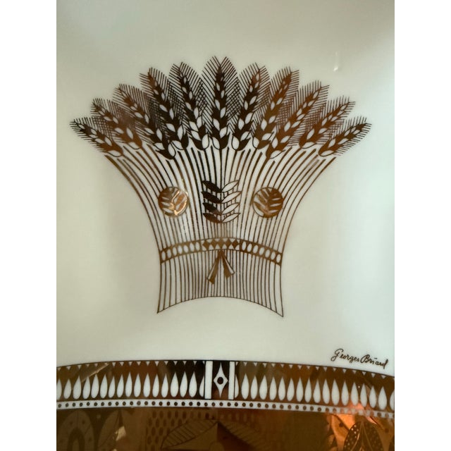 1960s Art Deco Style Georges Briard Milk Glass Gold Bowl With Harvest Design For Sale In Austin - Image 6 of 10