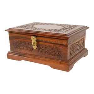 Mid 20th Century Anglo Indian Carved Wood Jewelry Box Kashmir India