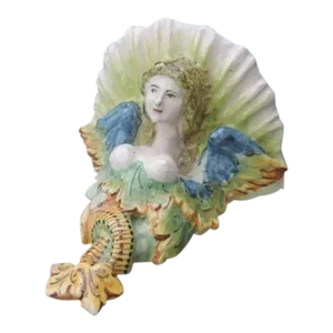 18thc French Rococo Louis XV Porcelain/ Majolica Mermaid Wall Sconce/ Display Shelf - Repaired