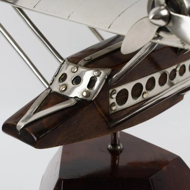 French Art Deco Wood and Chrome Airplane SeaPlane Aviation Model, 1940s For Sale - Image 11 of 12
