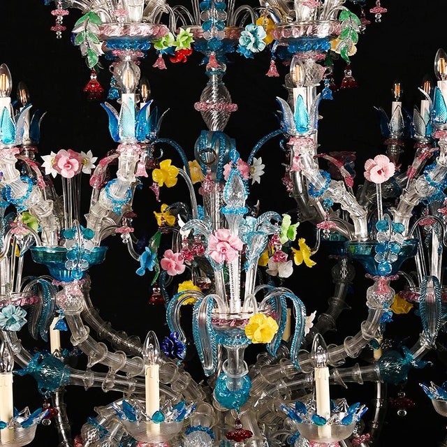 Murano Glass Chandelier with Multicolored Crystal in the style of Rezzonico, 1930s For Sale - Image 3 of 10