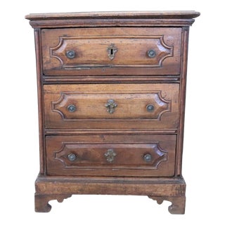 Antique Walnut Nightstand with 3 Drawers, 1600s For Sale