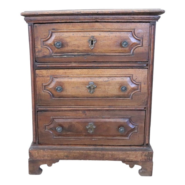 Antique Walnut Nightstand with 3 Drawers, 1600s For Sale