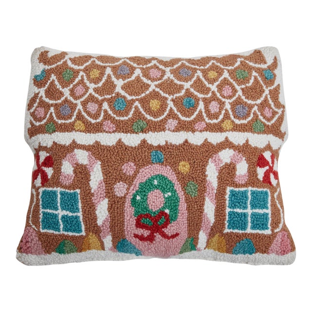 Pastel Gingerbread House Shaped Hook Pillow, 14" x 18" For Sale