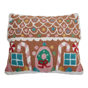 Pastel Gingerbread House Shaped Hook Pillow, 14" x 18"