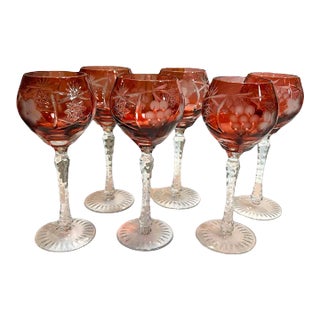 1970s Vintage Nachtmann Bavarian Cut Crystal Bohemian Style “Traube” Wine Glasse - Set of 6 For Sale