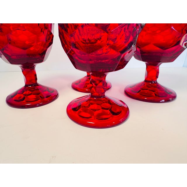 1960s Vintage 1960s Red Cubist Glass Water Stems, Set of 4 For Sale - Image 5 of 9