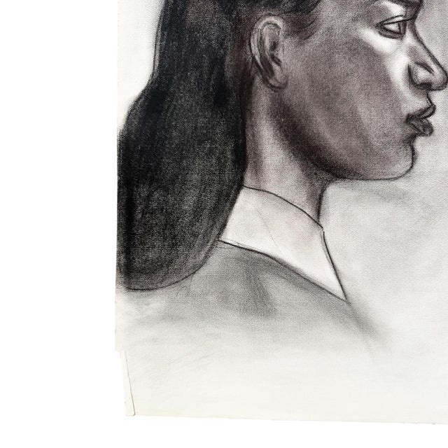 Black Donna Foreman Hopper Double-Sided Charcoal Portrait of a Woman in Profile For Sale - Image 8 of 9