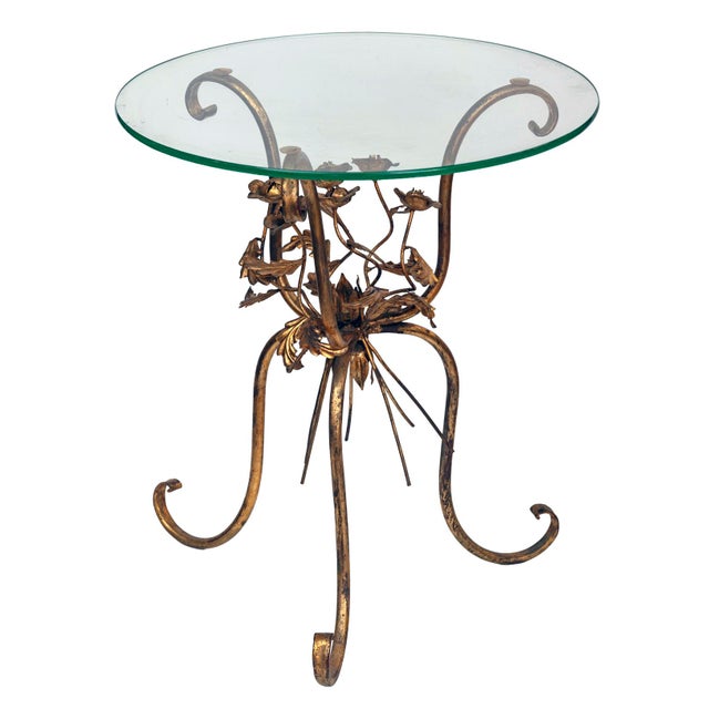 Hollywood Regency 1920s Hollywood Regency Gilt Metal Flowers Bouquet Side Table For Sale - Image 3 of 5