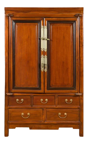 Chinese Two-Toned Cabinet with Doors and Five Drawers from the 20th Century