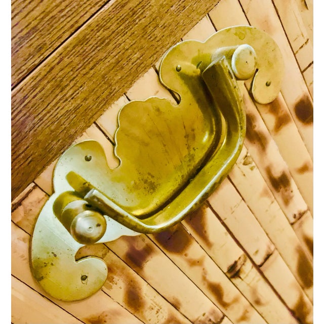 Mid 20th Century Mid 20th Century Campaign Style Scorched Split Reed Bamboo Trunk, Coffee Table With Brass Handles and Closure in the Manner of Ralph Lauren For Sale - Image 5 of 12