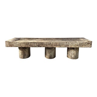 Vintage Modern Rustic Slab Three Pillar Bench For Sale