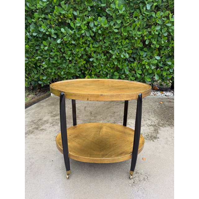 Vintage Gold and Black Oval Bar Cart on Brass Casters For Sale In Naples, FL - Image 6 of 12
