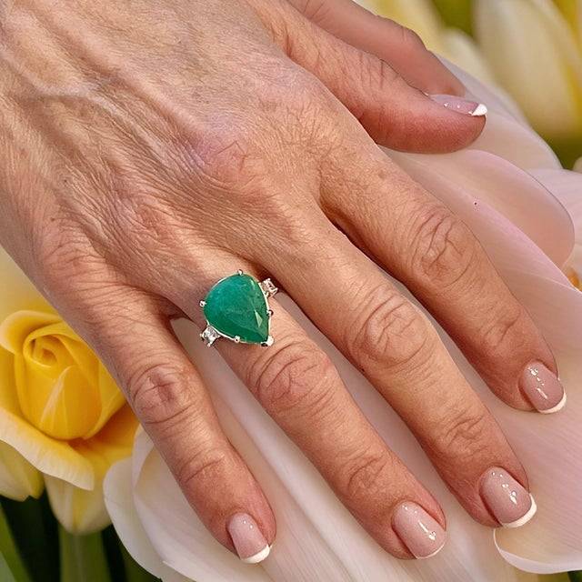 Natural Emerald Diamond Ring 7 14k White Gold 10.97 TCW Certified For Sale - Image 12 of 14