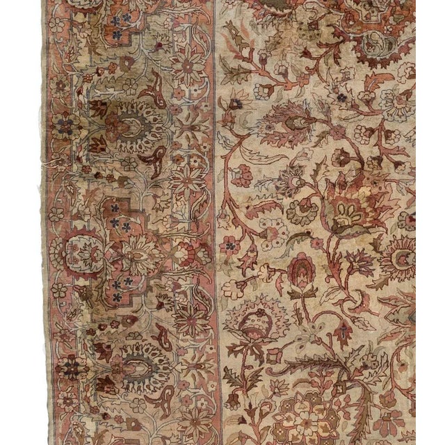 1940s Metallic Silver Rose Floral Turkish Kaysari Silk Rug For Sale - Image 4 of 5