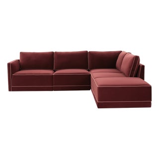 Willow Berry Red with Mauve Piping Modular 5-Piece Performance Velvet RAF Sectional For Sale