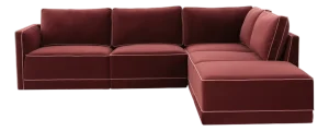 Willow Berry Red with Mauve Piping Modular 5-Piece Performance Velvet RAF Sectional