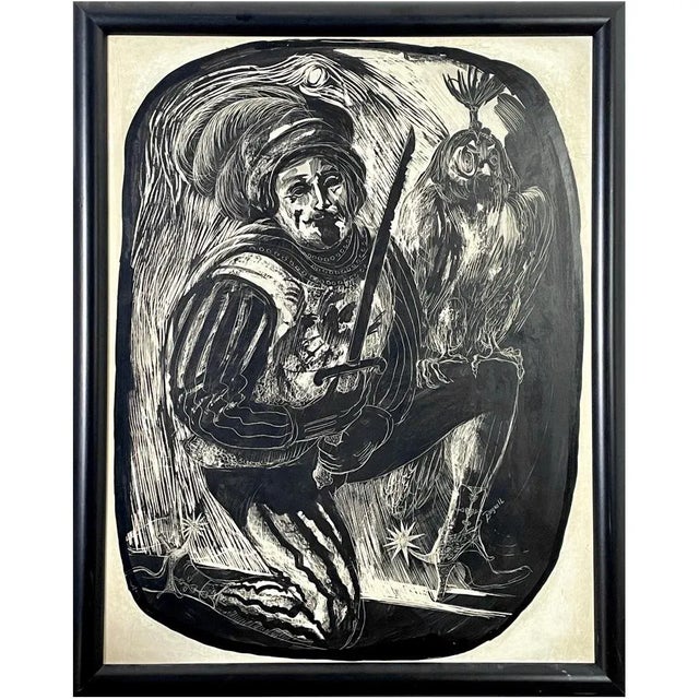 1970s "The Cavelier and the Owl" Oil Painting by Stephen Bagnell, Framed For Sale In Philadelphia - Image 6 of 6