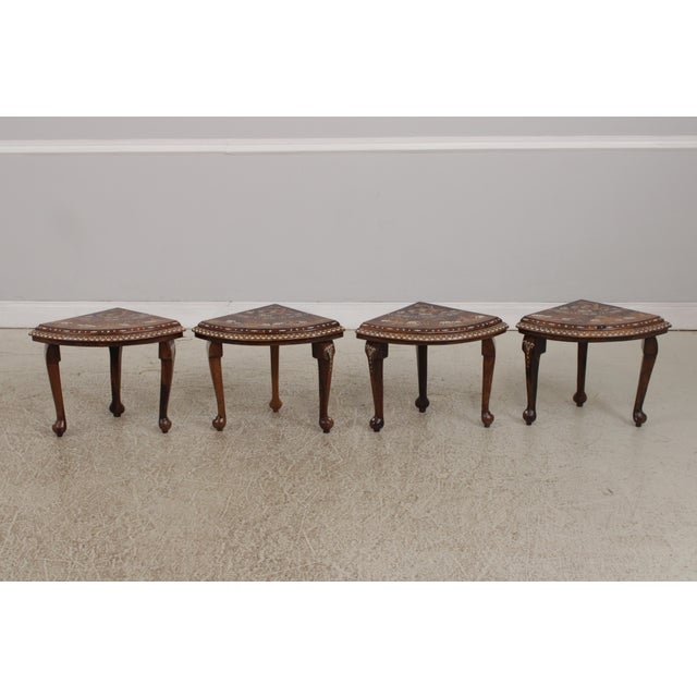 Vintage Anglo Indian Round Inlaid Coffee Table W. 4 Stools For Sale - Image 13 of 18