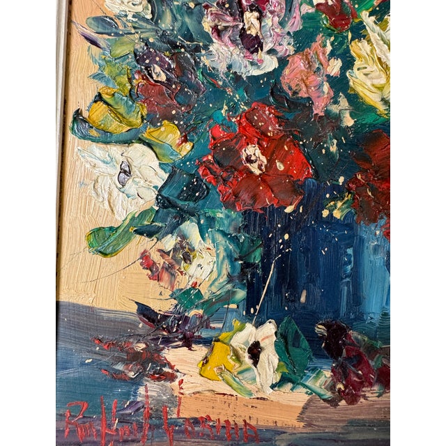 1996 Raffaele Gorina Heavy Impasto Floral Still Life Oil Painting, Framed For Sale - Image 10 of 12