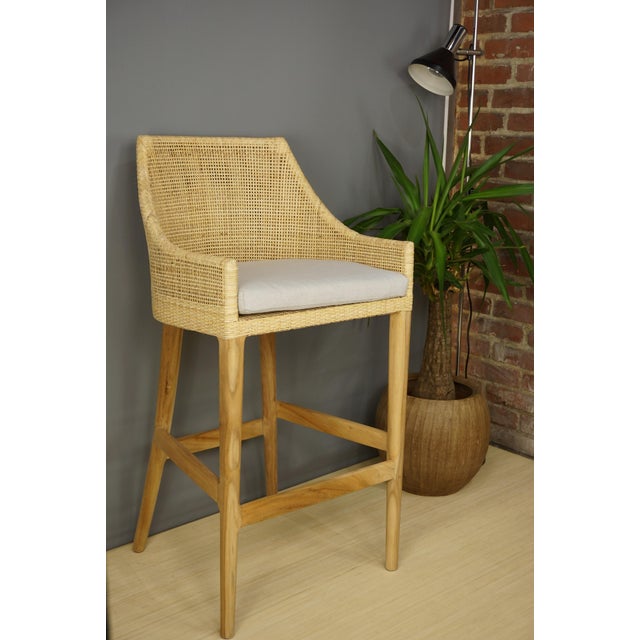 Wood Wood and Rattan High Bar Stools, Set of 2 For Sale - Image 7 of 8