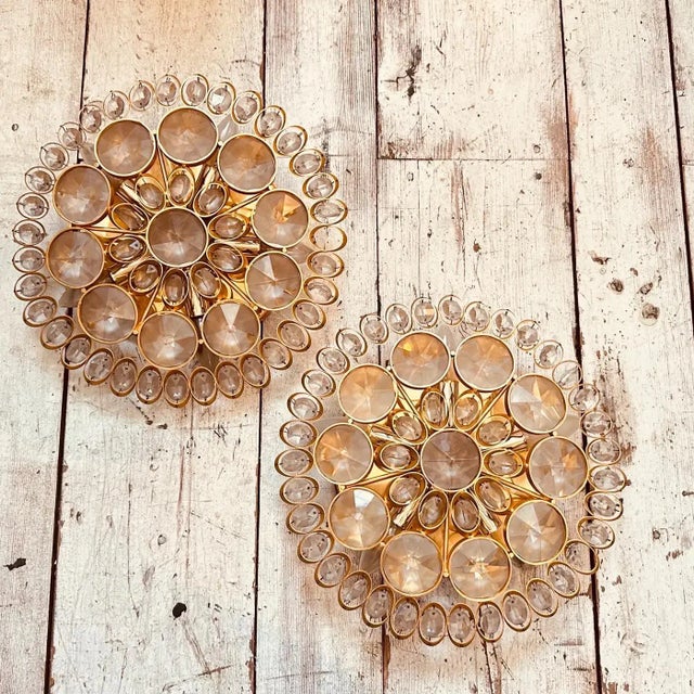 Brass Two 1960s Mid-Century Modern Brass and Glass Wall Sconces or Ceiling Lights For Sale - Image 8 of 9