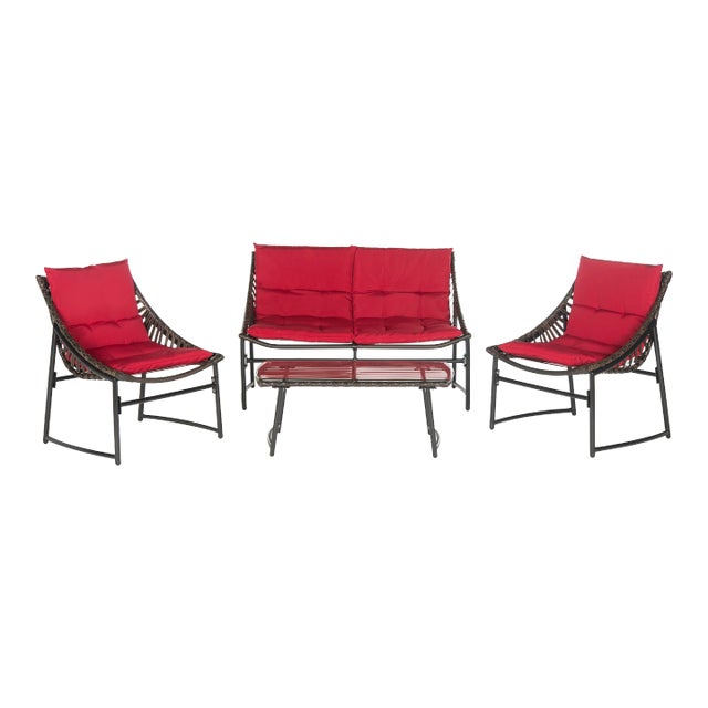 Outdoor Set in Brown & Red - 4 Pieces For Sale