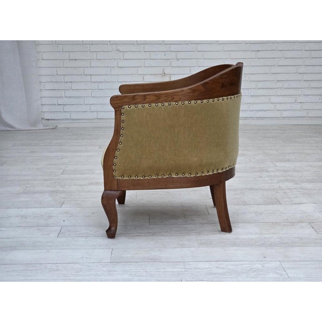Wood Danish Children's Armchair in Light Green Furniture Velour and Oak, 1950s For Sale - Image 7 of 17