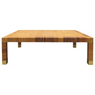 1980s Mid-Century Modern Bielecky Brothers Rattan Wrapped Coffee Table For Sale