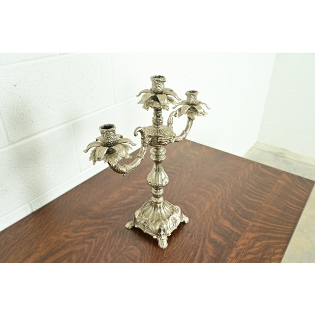 Victorian Tiffany & Co. Style Antique Victorian Silverplate Three-Light Candelabra For Sale - Image 3 of 14