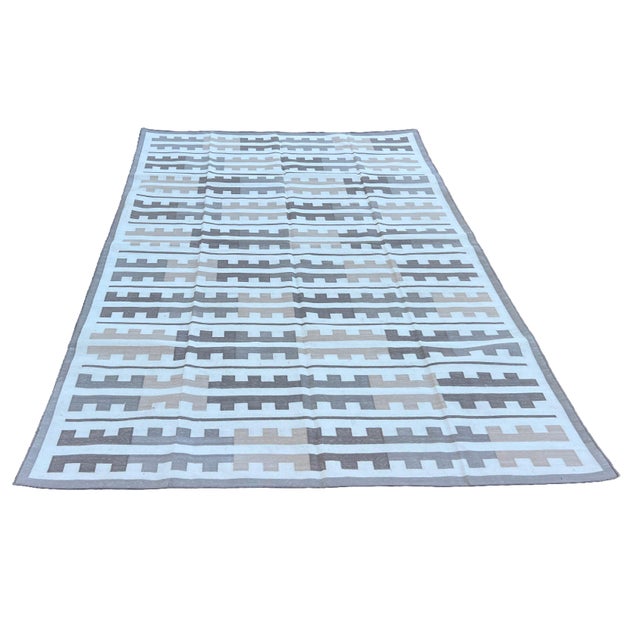 Beige Handmade Cotton Rug, Natural Vegetable Dyed, Beige and White Marianne Rug - 6'x9' For Sale - Image 8 of 12