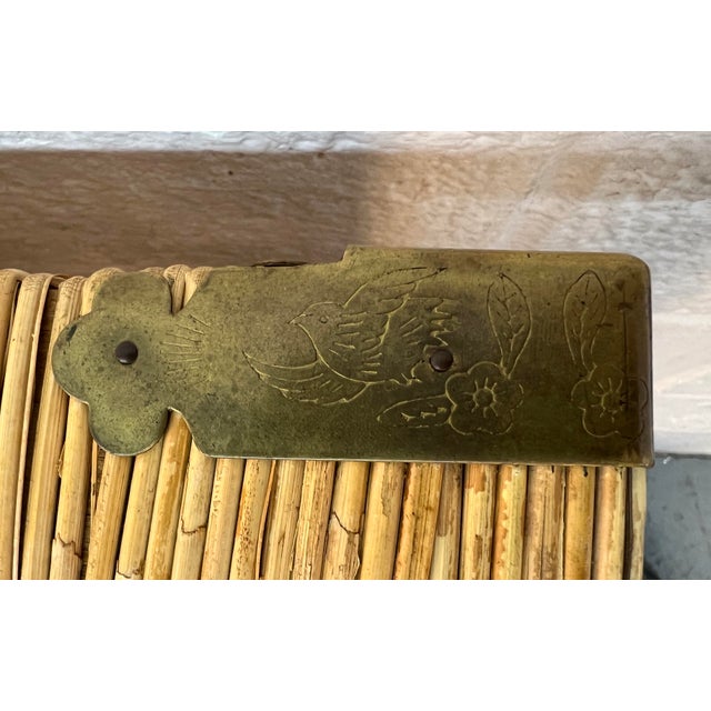 Vintage Asian Chinoiserie Wicker Trunk With Brass Hardware For Sale - Image 10 of 17