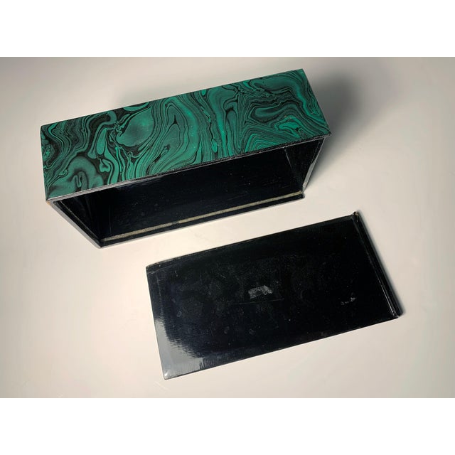 Vintage Handcrafted/Painted Faux Malachite Tissue Box For Sale - Image 9 of 9