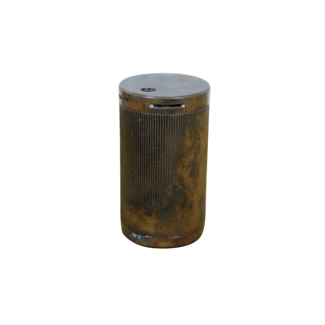 Vintage 20th century round, cylindrical table top lighter with ribbed surface. Stamped Tiffany & Co mark faintly visible...